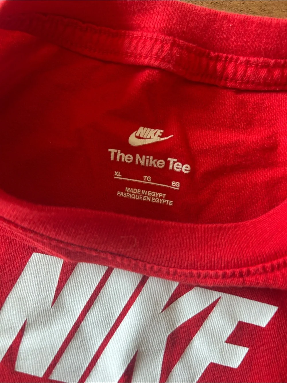 Nike Red Short Sleeve Tee with White Logo and Black Swoosh